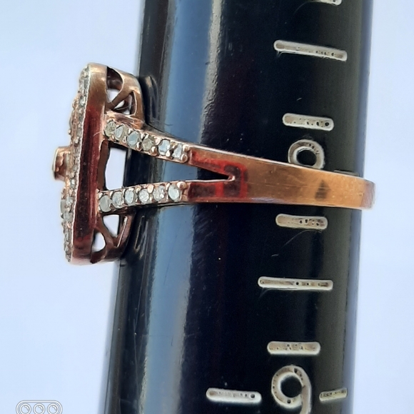925 Sterling Silver Rose Color Multiple Diamond Cluster Ring Size 8 - Picture 5 of 5